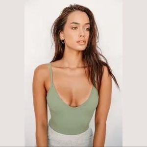 Talula Sage Green Ribbed V-Neck Cami Bodysuit by Lulu’s – Size XS